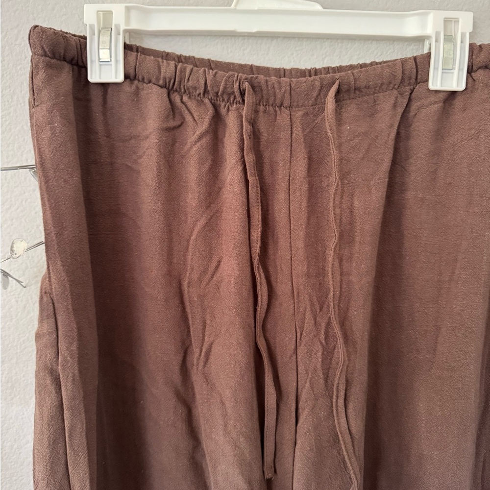 Linen & Cotton Wide-Leg Pants. Brown. NWT. Size XL. - Picture 4 of 4